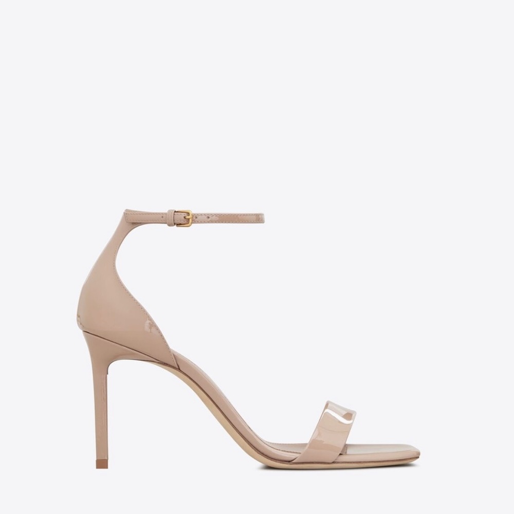 Saint Laurent Nude Beige Patent Leather Ankle-Strap Sandals